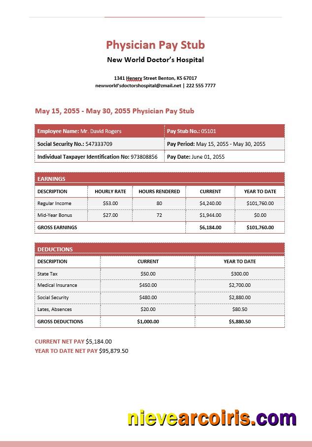 New World Doctor’s Hospital Physician Pay Stub
